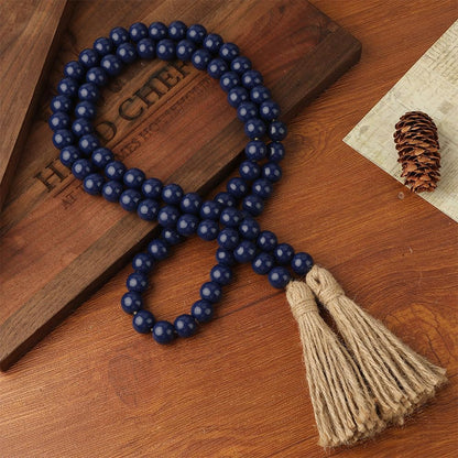 Wood Bead Garland 58 Inch Nature Wooden Beads for Boho Farmhouse Table Home Decor with Tassel, Wooden Prayer Bead, Rustic Country Boho Wall Hanging Decor for Kitchen Modern Living Room Tray Vase Shelf