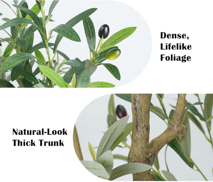 6FT Artificial Olive Tree with Elegant Planter & Moss, Faux Olive Tree Indoor with Natural Wood Trunk & Lifelike Leaves, Tall Fake Plant for Living Room Home Office Decor – Housewarming Gift