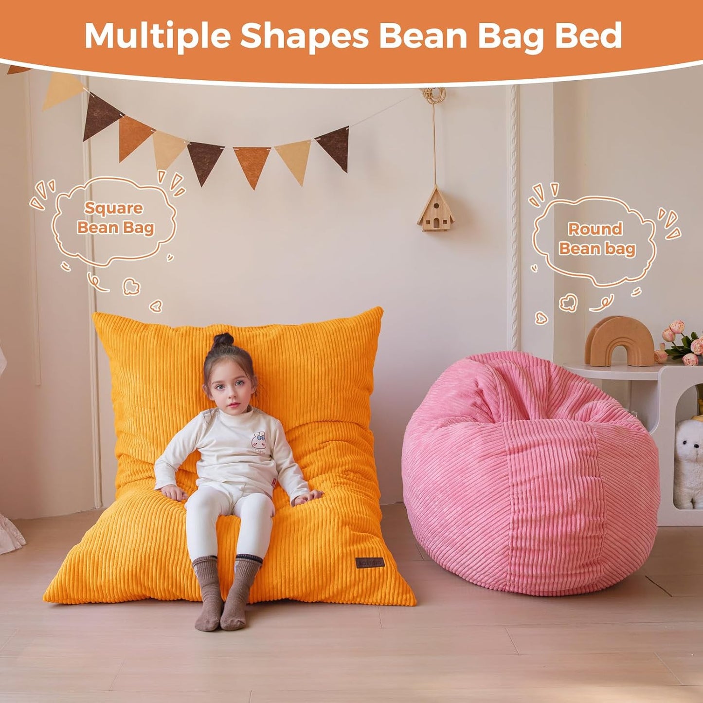 MAXYOYO 3 in 1 Kids Bean Bag Chair Couch, Convertible Chair Folds from Bean Bag to Lounger, Child Floor Sofa for Gaming, Reading, Floor Mattress with High-Density Foam Filling