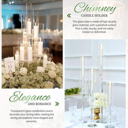 24 PCS Hurricane Candle Holder, 2.5" W x 14" H Open Ended Glass Candle Cylinder Sleeve, Clear Glass Cylinder Candle Holder, Open Flame Candle Chimney Tube Cover, Bottomless Cylindrical Glass