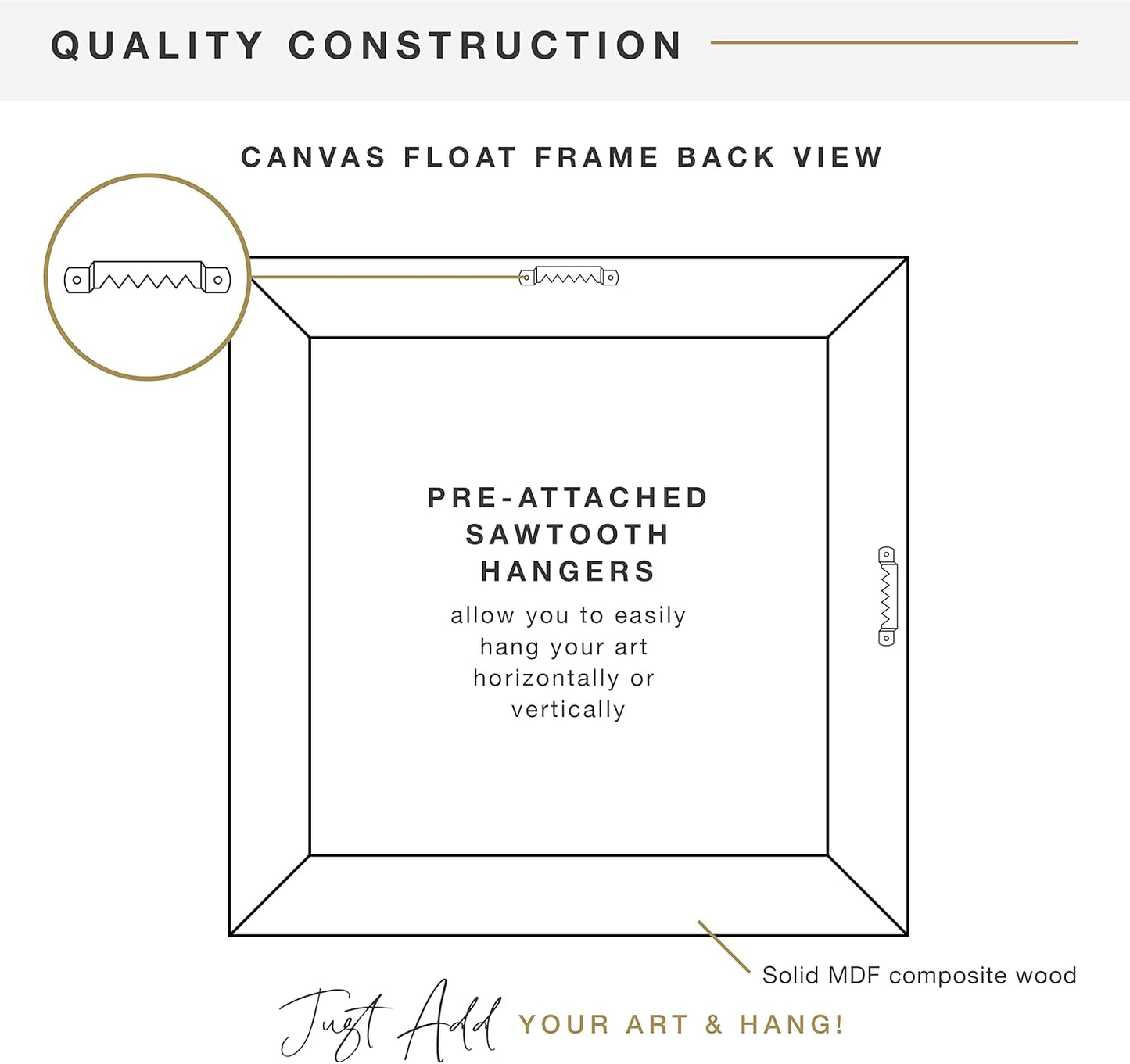 MCS Canvas Float Frames 8x10 Frame, Black Frame for Finished Canvases, Vertical & Horizontal Wall Hanging Frame with Adhesive for Canvas Paintings (1-Pack)