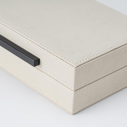 XIGEXIGE Set of 3 Beige Shagreen Decorative Storage Boxes with Black Metal Handles –Faux Leather Large Modern Stackable Nesting Jewelry Box with Lids Organizer