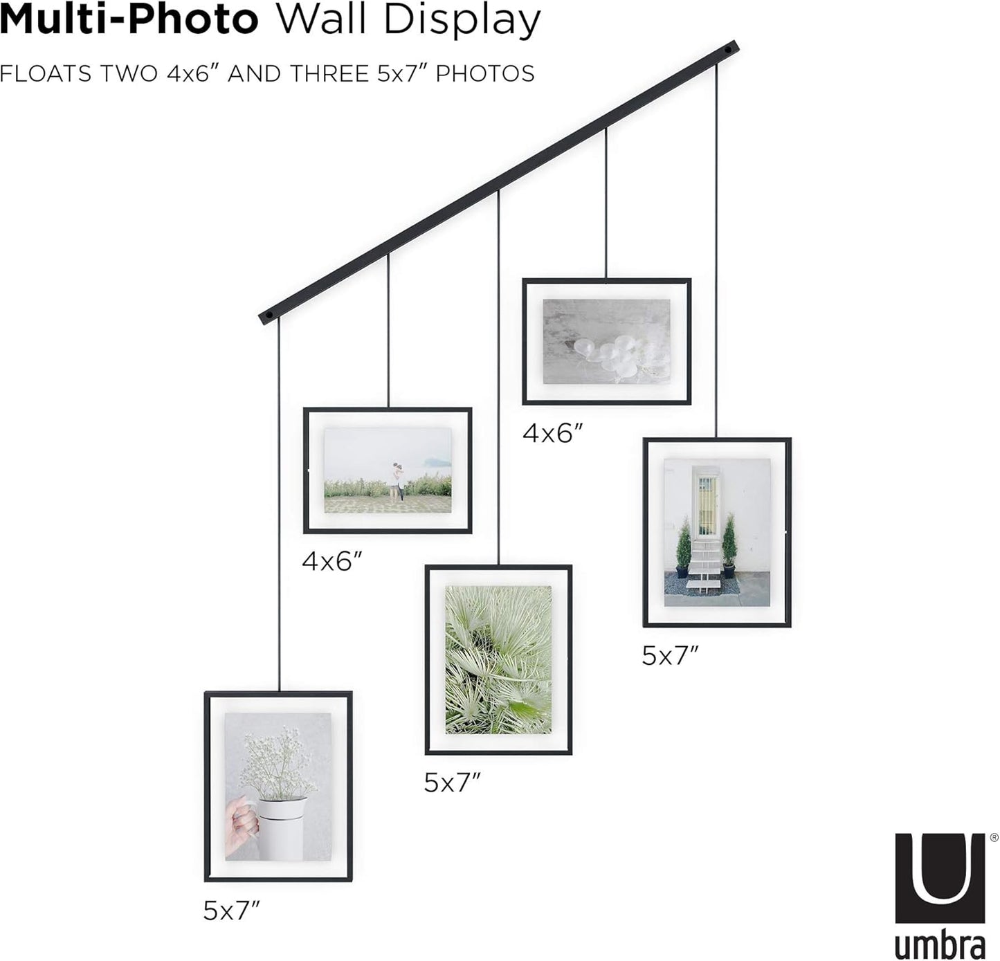 Umbra Exhibit Picture Frame Gallery Set, Adjustable Wall Collage Displays Nine Photos (Four 5x7" and Five 8x10"), Set of 9, Black