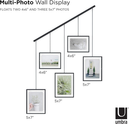 Umbra Exhibit Picture Frame Gallery Set, Adjustable Wall Collage Displays Nine Photos (Four 5x7" and Five 8x10"), Set of 9, Black