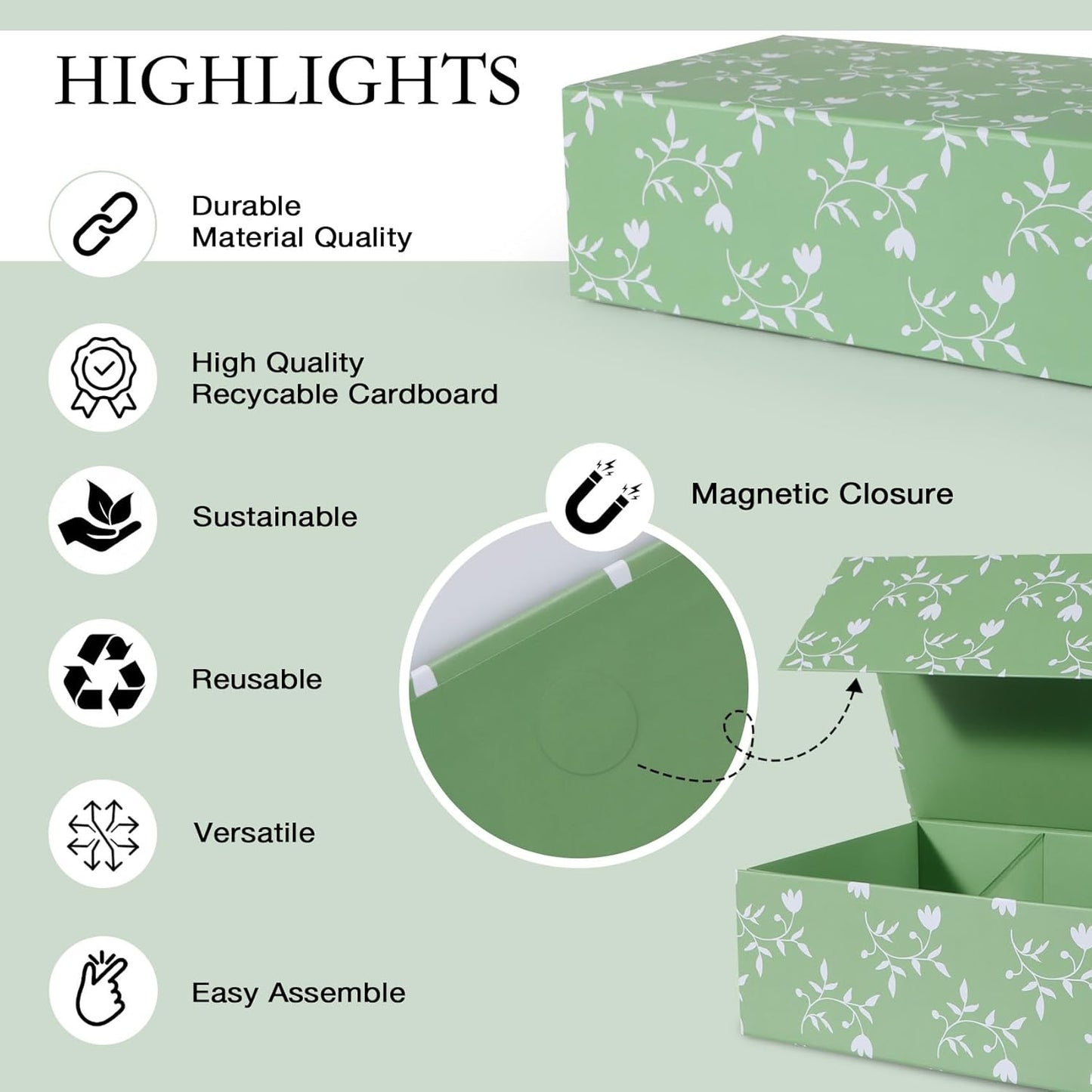 LFBOX Floral Gift Box with Magnetic Lids 13.8x8.3x4.4 in, Large Bridesmaid Proposal Boxes, Rectangle Wedding Decorative Storage Box 1 Pack