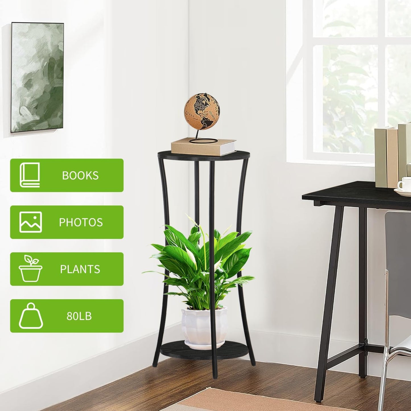 YINMIT Plant Stand Indoor,2 Tier Round Potted Holder Rack,Flower Pot Stand Shelf,Round Supports Rack,Corner Plant Shelf for Balcony Garden Patio Living Room,Brown