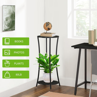 YINMIT Plant Stand Indoor,2 Tier Round Potted Holder Rack,Flower Pot Stand Shelf,Round Supports Rack,Corner Plant Shelf for Balcony Garden Patio Living Room,Brown
