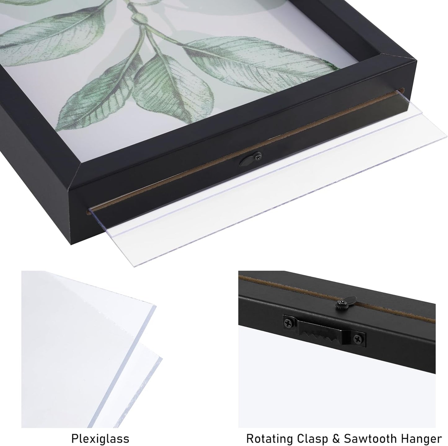 CORE ART 8x10 Floating Picture Frame,Double Plexglass Floating Frame for 5x7,4x6 Pictures,Wall or Tabletop Display,Black