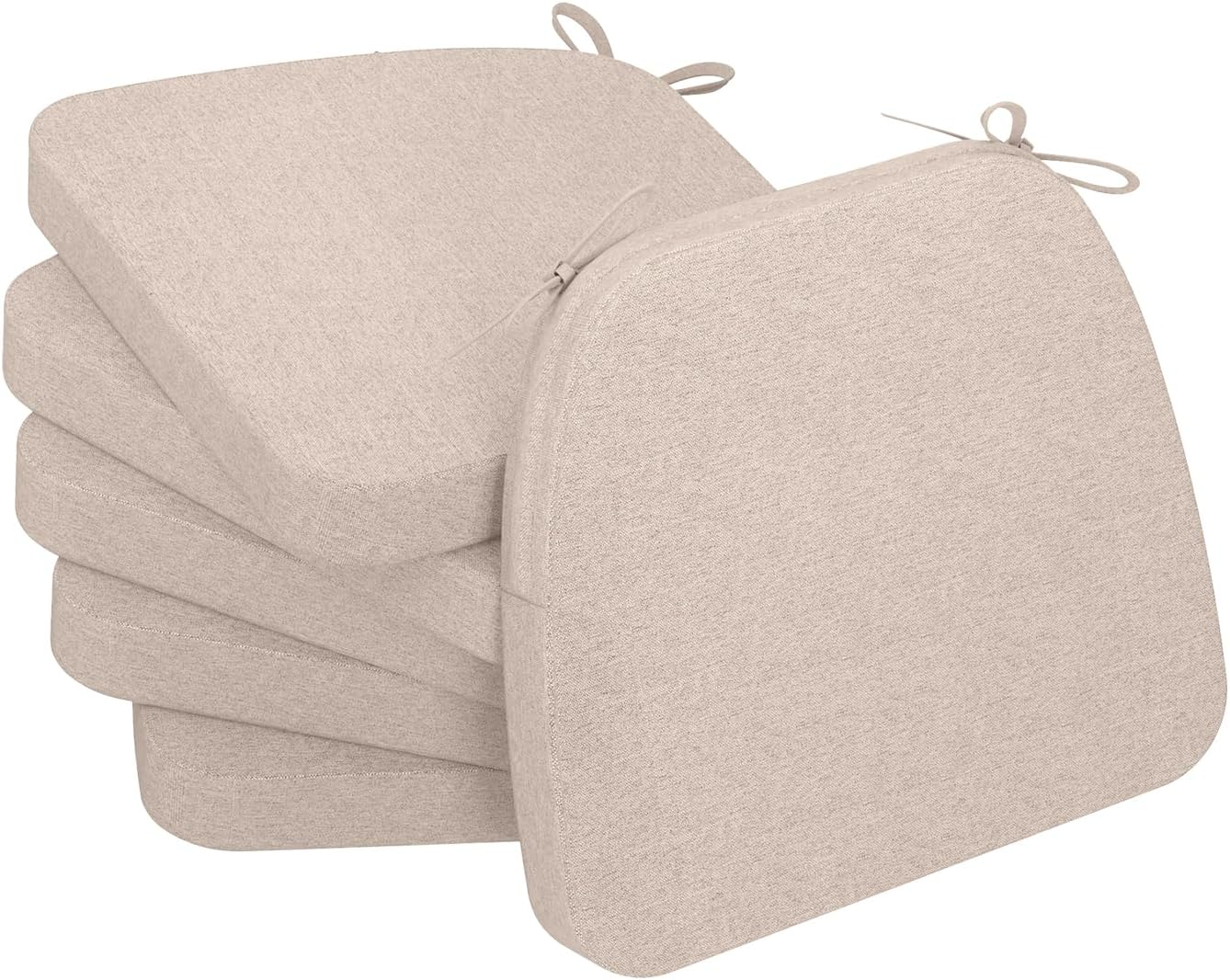 AAAAAcessories D-Shaped Chair Cushions, 2" Thick Dining Chair Pads with Ties and Removable, Machine-Washable Cover, 17" x 16", Set of 4, Oatmeal Beige - Colors B