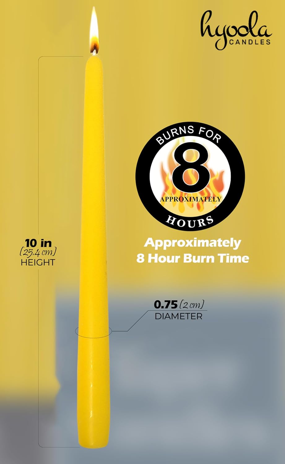 Hyoola Tall Taper Candles - 10 Inch Metallic Gold Unscented Dripless Taper Candles - 8 Hour Burn Time - 4 Pack