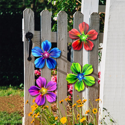 Giyyomtr Metal Flowers Wall Decor - 4pcs 6.2'' Metal Wall Art Hanging Decorations for Outdoor Fence Garden Yard Patio Exterior Wall Decor