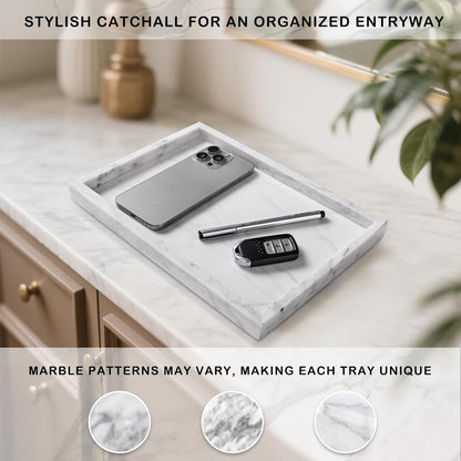 Marble Bathroom Tray for Countertop & Home Decor, Natural Decorative Marble Tray for Jewelry & Perfume Organizer, Luxury Stone Vanity Trays for Dresser, Kitchen Counter, 12" x 8", Gray Black