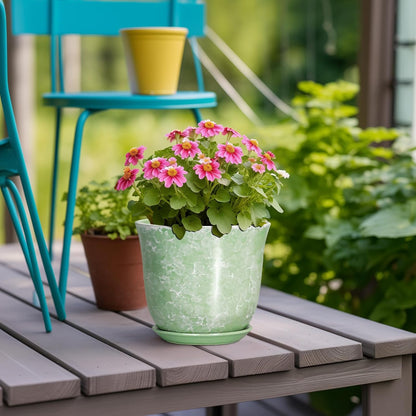 Ceramic Plant Pots - 12 Inch Pots for Plants Indoor Outdoor, Large Round Planter with Drainage Hole and Saucer, Modern Decorative Flower Pot, Home Garden Decor, House Warming Gifts, Blue