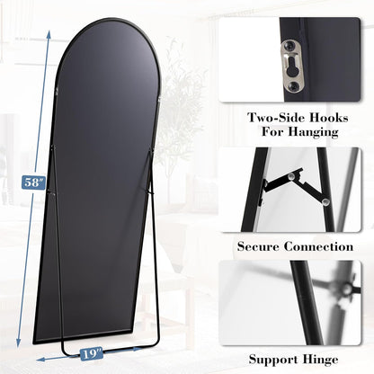 DUMOS Arched Full Length Mirror with Stand 64"x21" Floor Standing Aluminum Frame for Bedroom Body Hanging Leaning Modern Simple Home Decor Shatter-proorf Nano Glass Wall Living Room Cloakroom Black