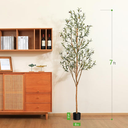 Kazeila Artificial Olive Tree 6FT Tall Faux Silk Plant for Home Office Decor Indoor Fake Potted Tree with Wood Branches and Fruits