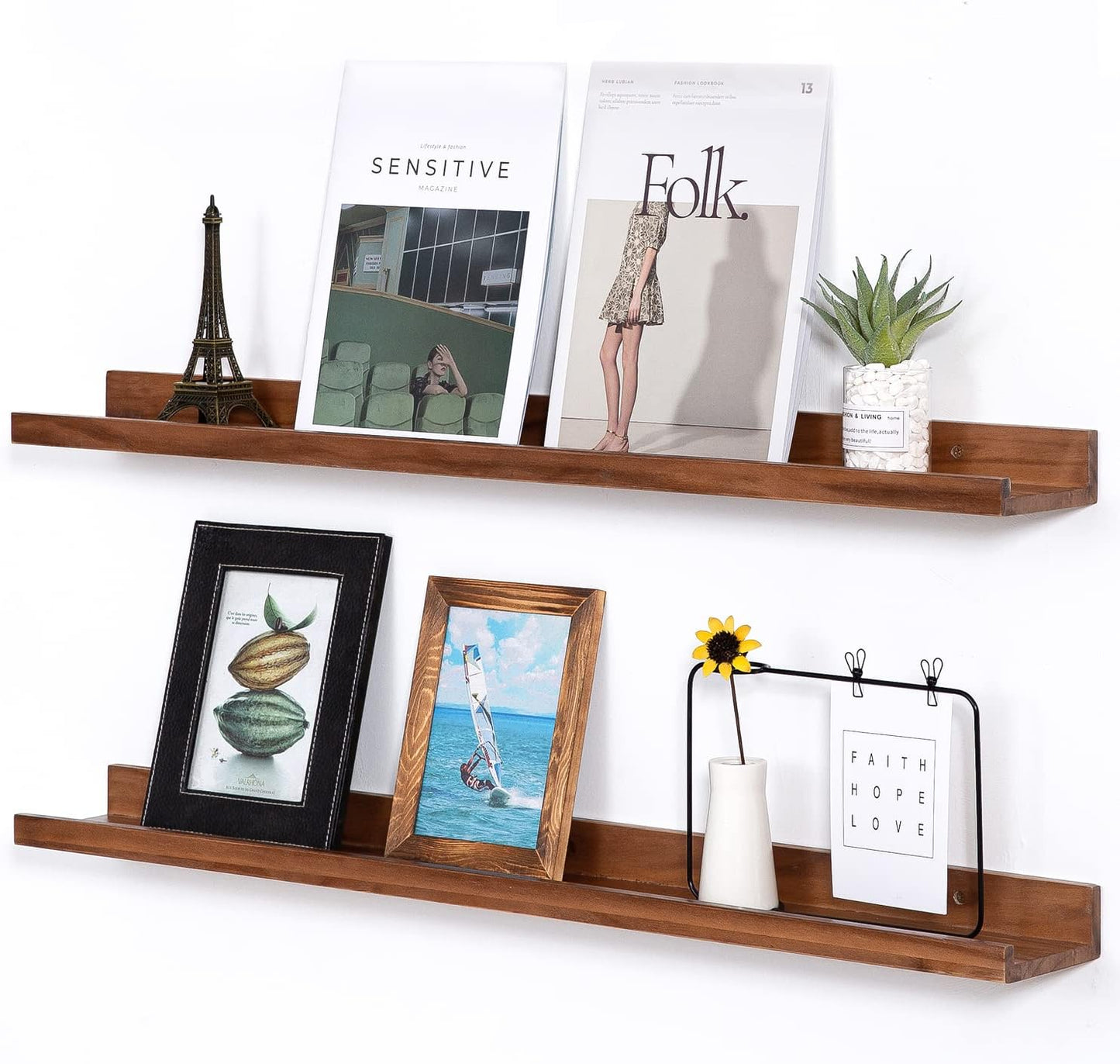 AZSKY Floating Shelves Wall Mounted Set of 2 Natural Wood Picture Shelves Wall Shelves for Bedroom Bathroom Living Room Kitchen Laundry Room Storage & Decoration 24 Inch