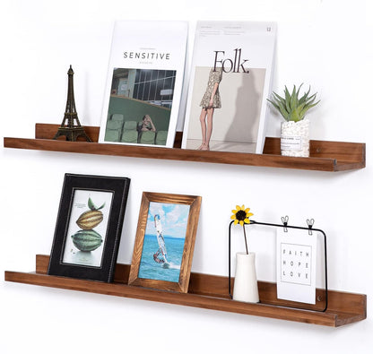 AZSKY Floating Shelves Wall Mounted Set of 2 Natural Wood Picture Shelves Wall Shelves for Bedroom Bathroom Living Room Kitchen Laundry Room Storage & Decoration 24 Inch