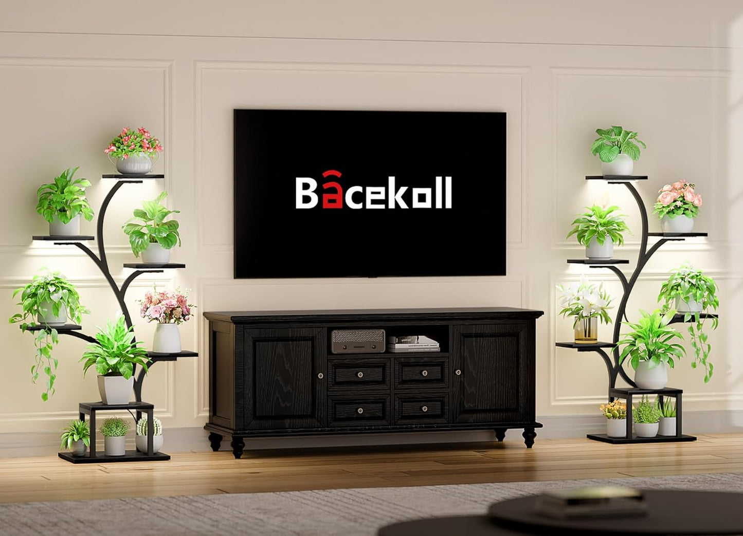 BACEKOLL Plant Stand Indoor with Grow Lights, 7 Tiered Indoor Plant Shelf, 49" Corner Plant Stands for Indoor Plants, Metal Plant Flower Display Shelf, Tree-Shaped Plant Rack for Home, Patio, Brown