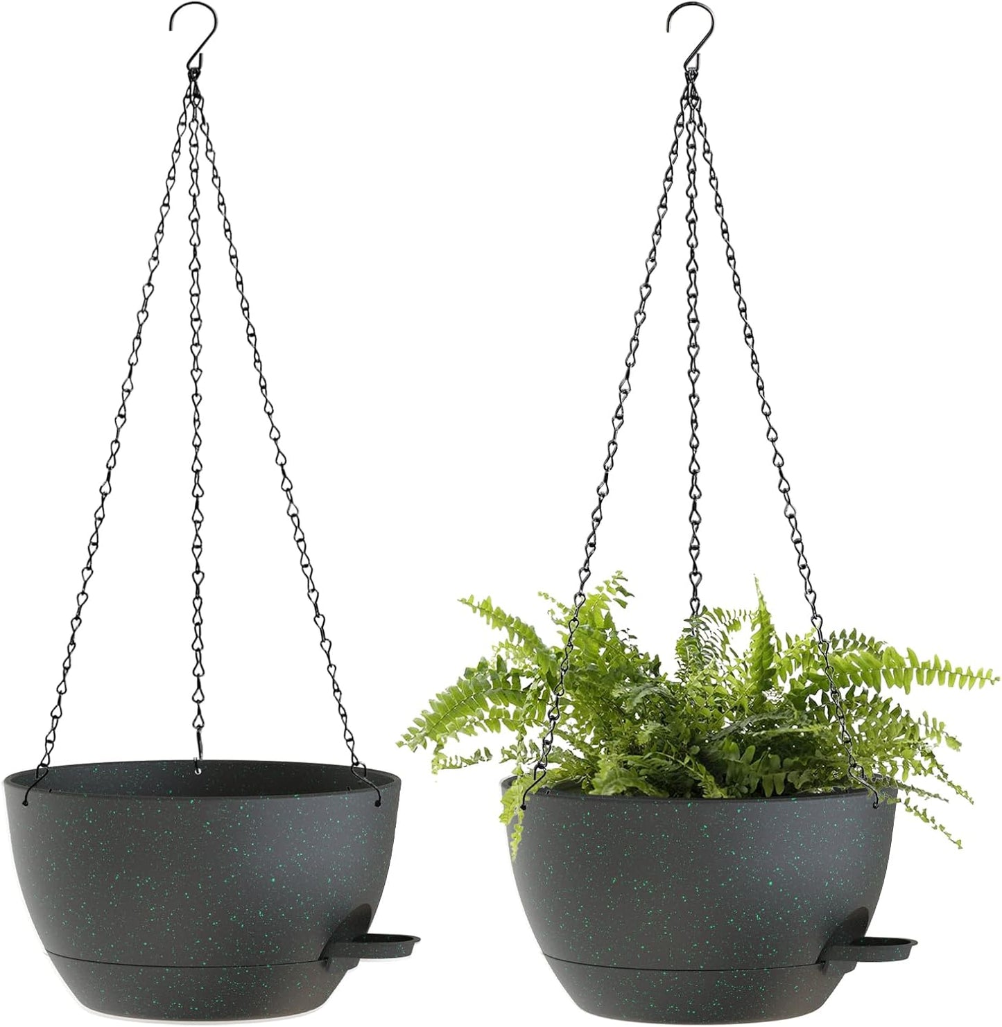 12 Inch Hanging Baskets 2 PC with Chains, Self-Watering Hanging Planters for Indoor Outdoor Plants, Plastic Hanging Flower Pots,Black