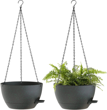 12 Inch Hanging Baskets 2 PC with Chains, Self-Watering Hanging Planters for Indoor Outdoor Plants, Plastic Hanging Flower Pots,Black