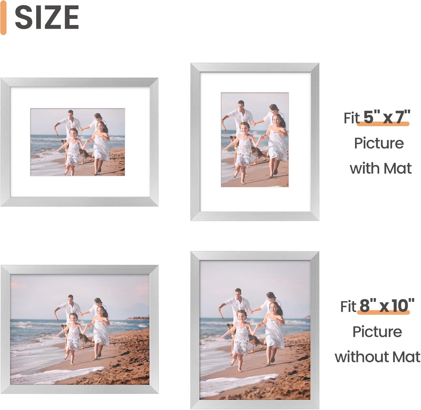 upsimples 11x14 Picture Frame Set of 5, Display Pictures 8x10 with Mat or 11x14 Without Mat, Wall Gallery Photo Frames, Black