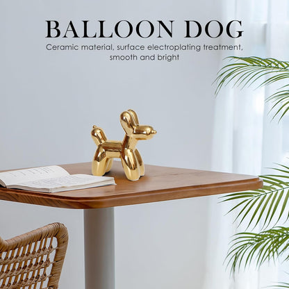 Notakia Cute Ceramics Balloon Dog Statue Crafts Gold Living Room Desktop Decorations,Handmade Modern Small Ceramic Animal Statue Ornament Gold Home Decor Accents