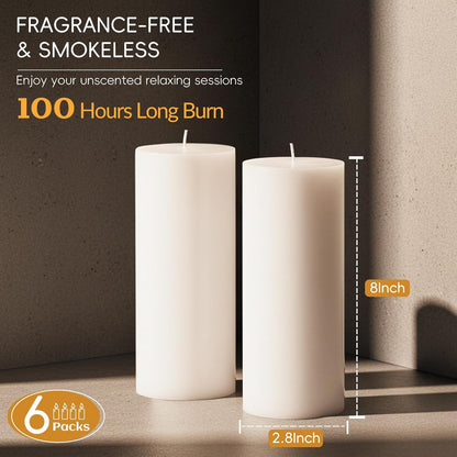 Unscented Ivory Pillar Candles Set of 6-2.8x4 inch - Dripless and Smokeless Large Pillar Candles, 50-Hours Long Burning Time Paraffin Candle for Dinner Table, Christmas and Home Decor