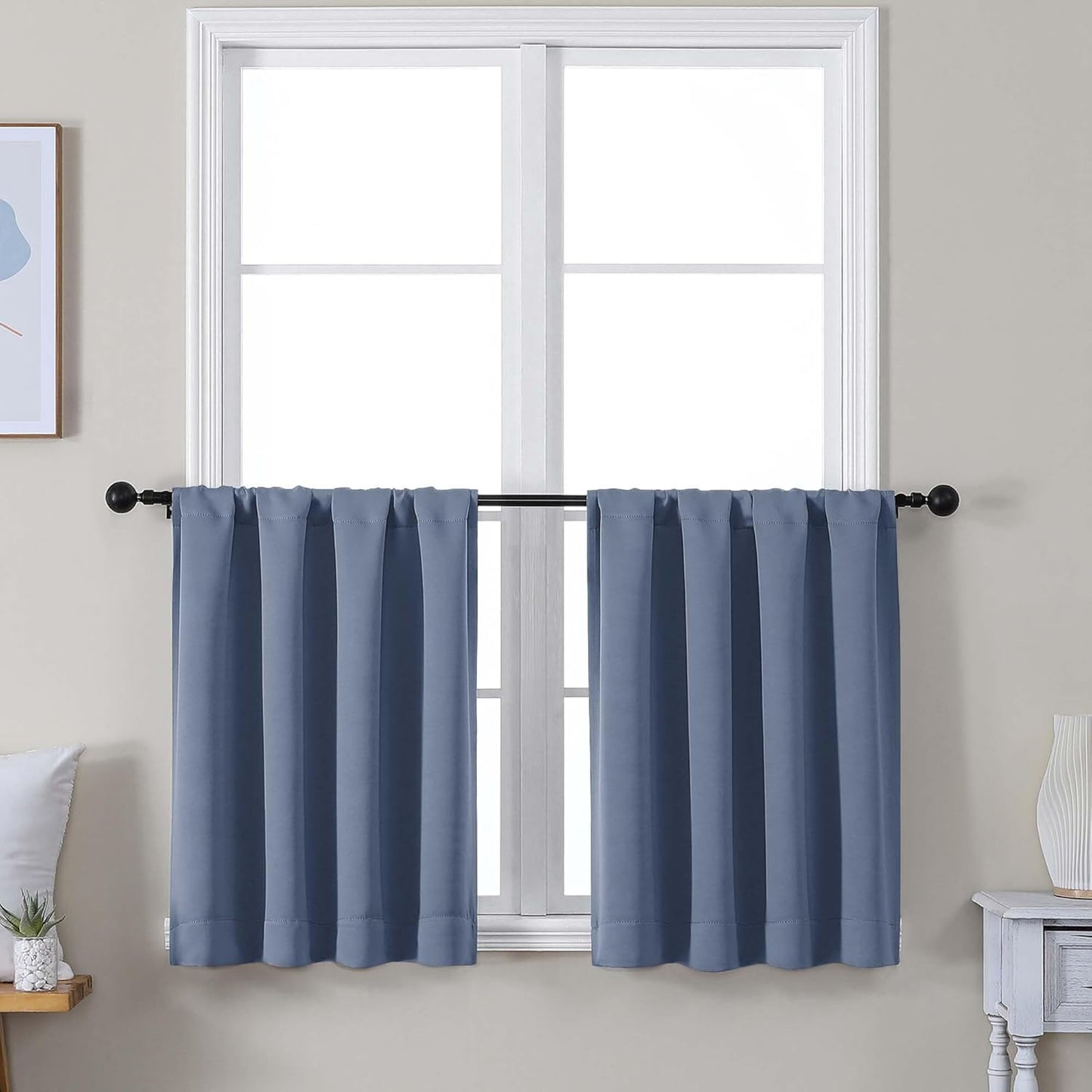 Simplebrand Ava Sage Green Blackout Curtains for Bedroom 63 Inch Length 2 Panels Set, Solid Thermal Insulated Energy Saving Rod Pocket Window Treatment Curtains Blackout Drapes, W40 x L63 Inch, Sage - Colors A