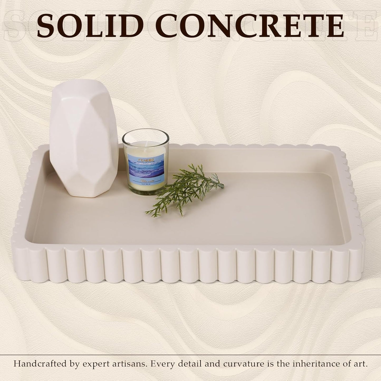 Concrete Decorative Tray for Coffee Table Decor, 14" Coffee Table Tray Ottoman Tray Table Centerpieces, Rectangular Modern Decorative Trays for Home Decor, Living Room, Entry, Black