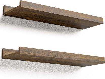 Boswillon Floating Shelves Wall Mounted Set of 2, Modern Black Wall Shelves for Storage with Lip, Display Picture Ledge Shelf for Wall Decor Bedroom Living Room Bathroom Kitchen