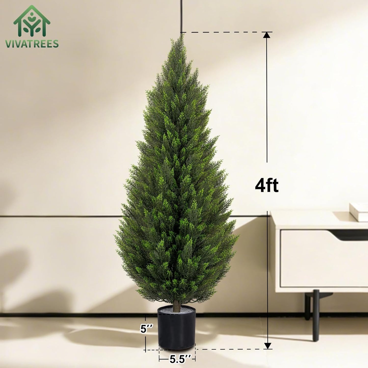 VIVATREES 3FT Artificial Topiary Cedar Trees, UV-Resistant Faux Evergreen Outdoor Plants, Artificial Pine Tree for Outdoor Front Porch Patio Entryway Decor, Set of 2