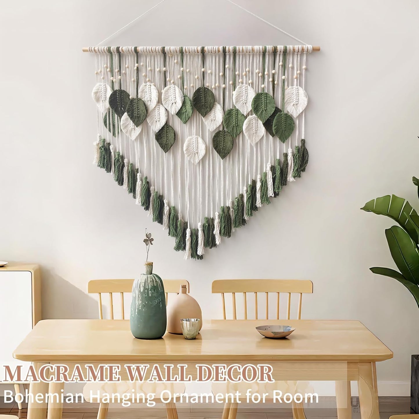 Lokeisna Macrame Wall Hanging, Woven Tapestry Beige & Dusty Rose Handmade Craft Macrame Wall Decor, Gallery & Nursery, Size 37.4” Lx27.5” W