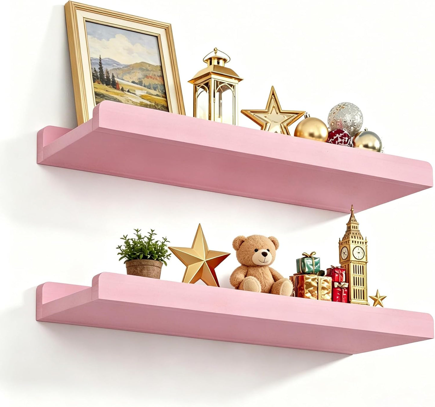 Love-KANKEI Floating Shelves Wall Mounted Set of 2, 17 Inch Rustic Wood Wall Shelves for Storage, Bedroom Living Room Bathroom Kitchen Office and More White
