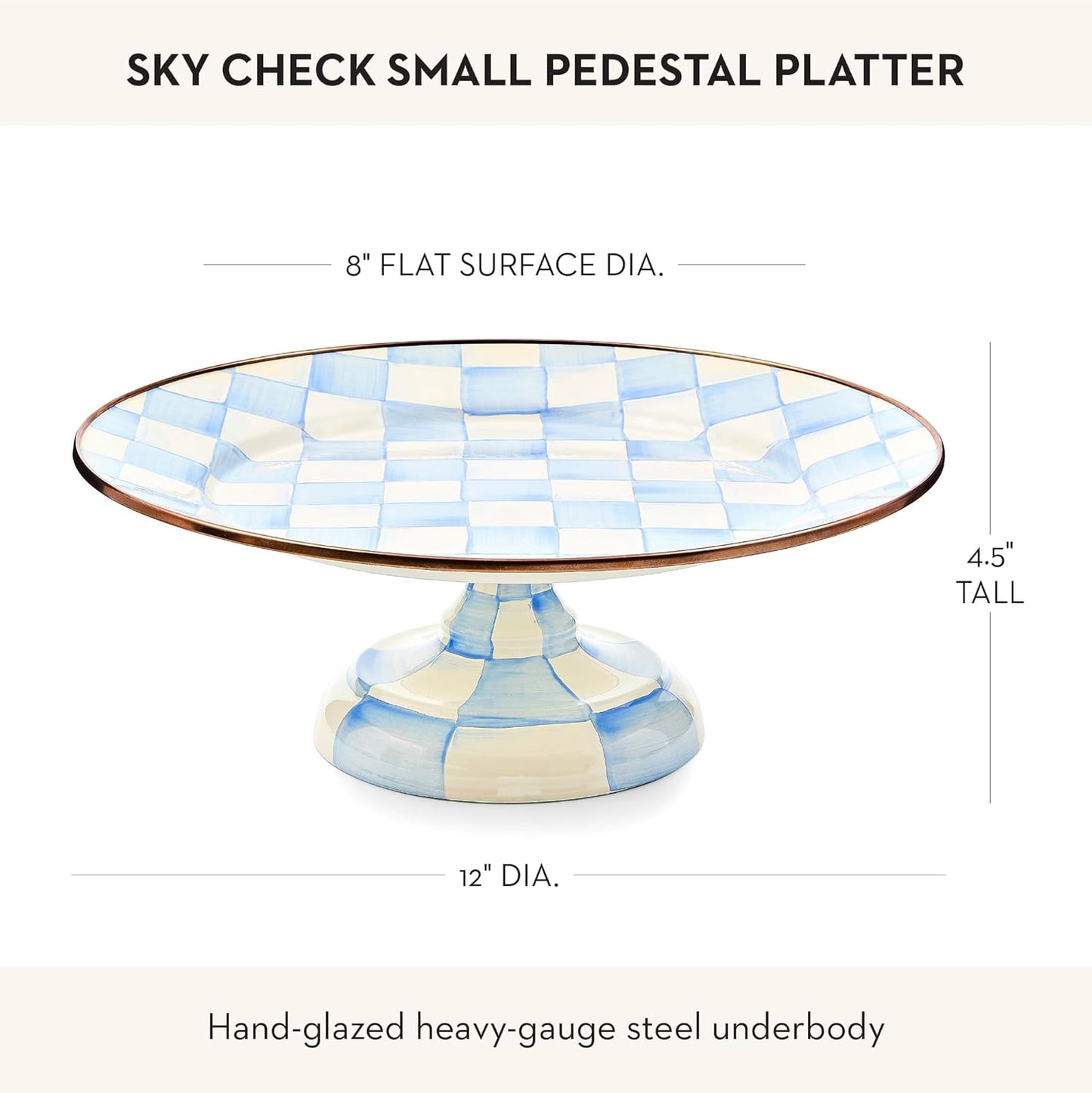 MACKENZIE-CHILDS Enamel Pedestal Serving Platter, Decorative Serving Dish for Food, Small, Black-and-White Courtly Check