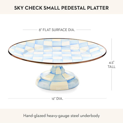 MACKENZIE-CHILDS Enamel Pedestal Serving Platter, Decorative Serving Dish for Food, Small, Black-and-White Courtly Check