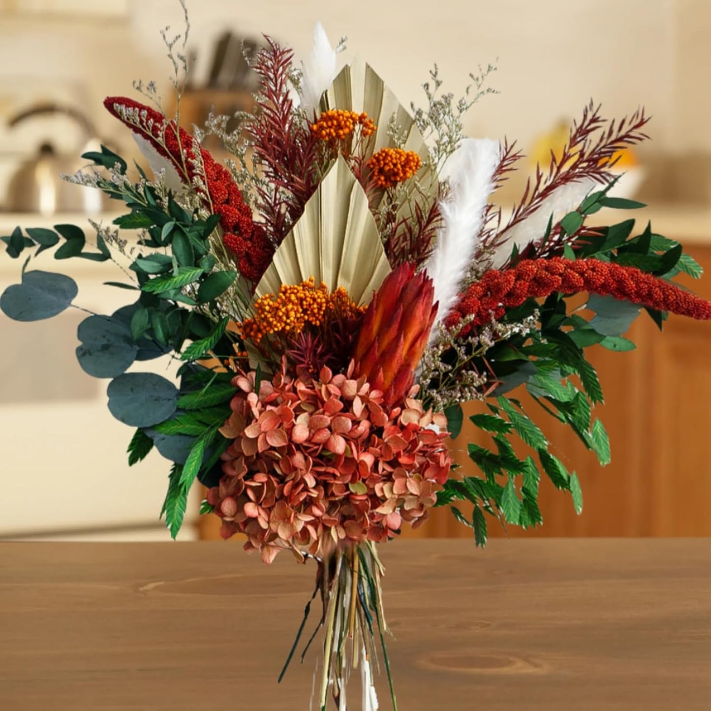 Blush Pink & Burgundy Dried Flower Bouquet, Cream Pampas Grass with Sage Green & Eucalyptus, Boho Dried Flowers for Wedding, Home Décor