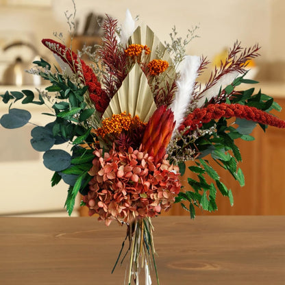 Blush Pink & Burgundy Dried Flower Bouquet, Cream Pampas Grass with Sage Green & Eucalyptus, Boho Dried Flowers for Wedding, Home Décor