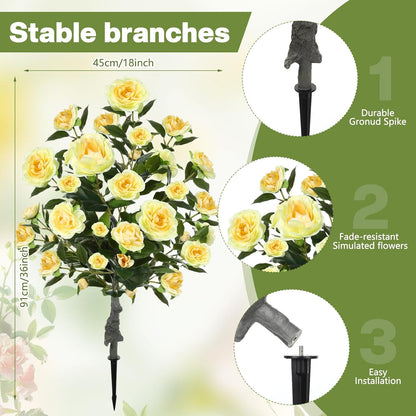 Lunmon 2 Pack 3ft Artificial Camellia Plants Tree 36" Faux Camellia Flower with Spike UV Resistant Realistic Fake Floral Blooming Bush for Indoor Outdoor Front Door Porch Backyard Garden, Purple
