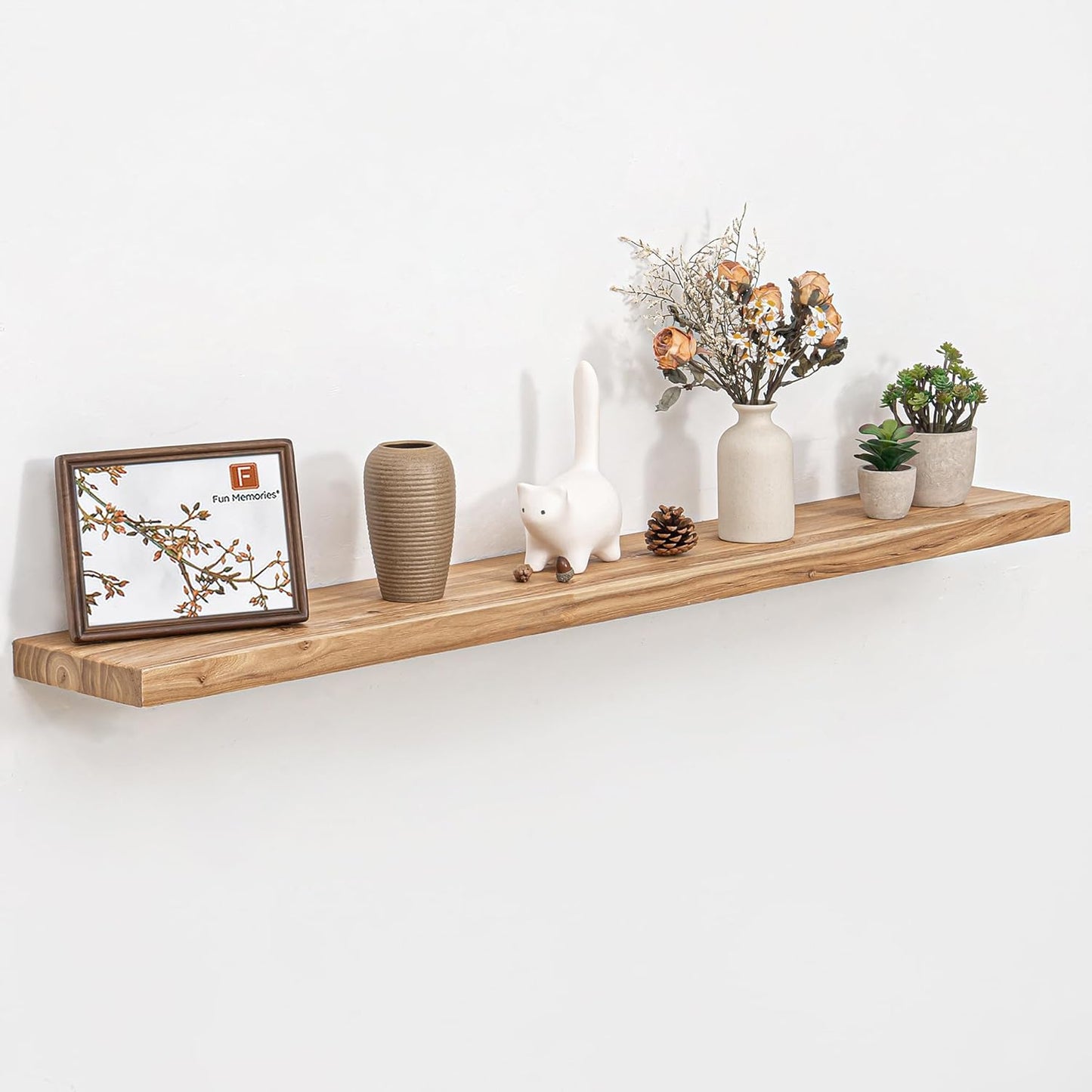 Floating Shelves 36 Inches Long - 8 Inch Deep Rustic Premium Solid Pine Wood for Storage - Farmhouse Wall Mounted for Living Room - Heavy-Duty Metal Bracket - 36" W x 8" D - Set of 2 - White Color