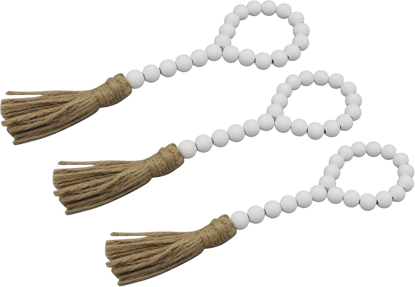 CVHOMEDECO. Wood Beads Garland with Tassels 3 PCS Farmhouse Rustic Wooden Prayer Bead String Wall Hanging Accent for Home Festival Decor. Natural