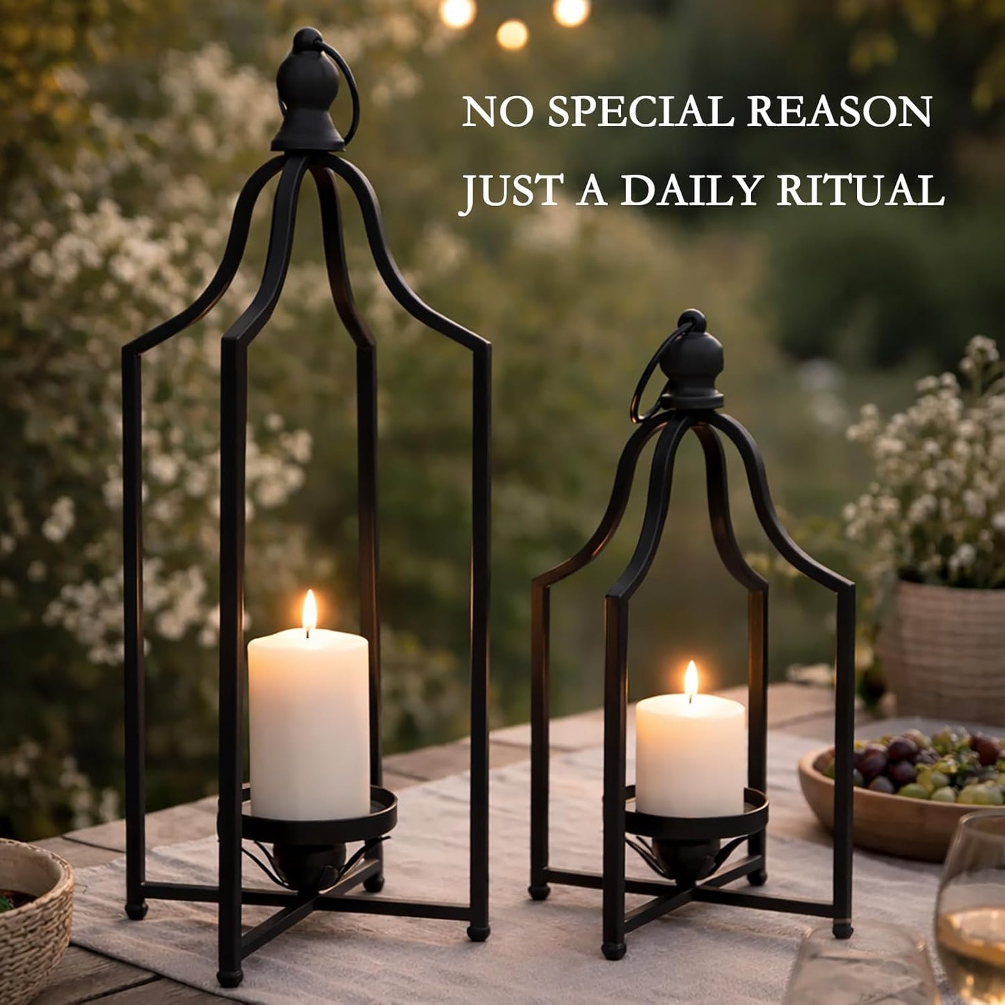12.5" & 16.5" Timeless Cozy Decorative Lanterns Set of 2, Handcrafted Metal Iron Candle Holders, Farmhouse Elegance Fireplace Mantel Table Festive Gatherings Decor (Antique Gold)
