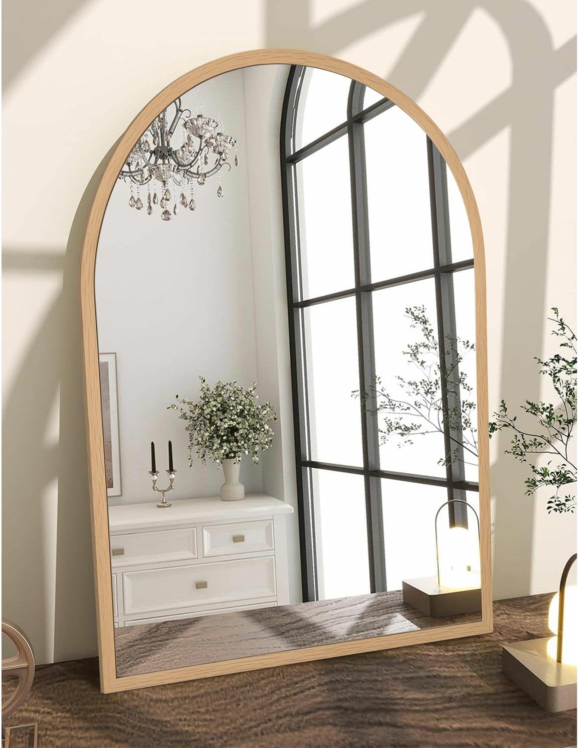 Black Arched Wall Mirror Aluminum Alloy Frame Bathroom Mirror Brushed Metal Vanity Wall Mounted Mirror for LivingRoom Bedroom Entryway Room Home Decor 16"x12"