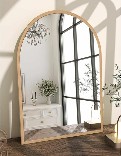 Black Arched Wall Mirror Aluminum Alloy Frame Bathroom Mirror Brushed Metal Vanity Wall Mounted Mirror for LivingRoom Bedroom Entryway Room Home Decor 16"x12"