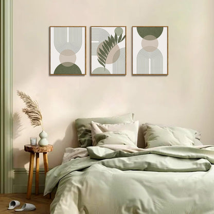 Bwodke Boho Wall Art, Framed Abstract Wall Art, Green Botanical Neutral Canvas Wall Decor, Large Mid Century Plant Pictures Set of 3, Modern Minimalist Paintings, for Bedroom Living Room Bathroom