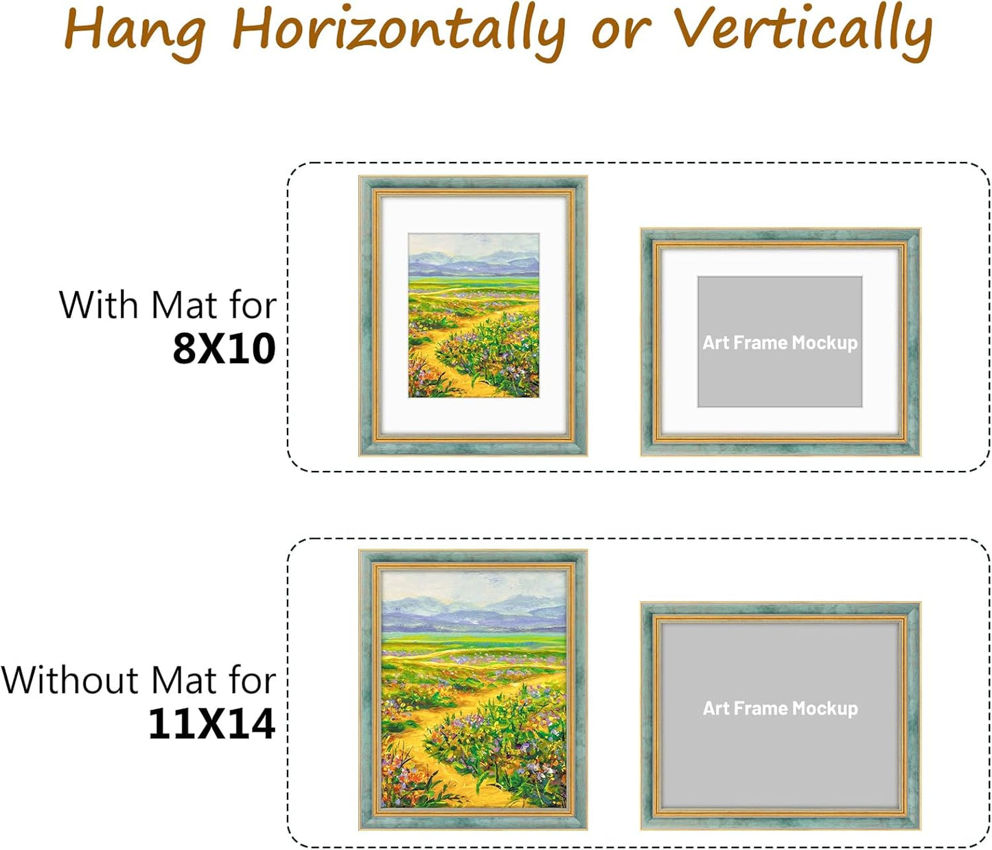 Golden State Art,11x14 Ornate Picture Frame for 8x10 Photo with Mat or 11 x 14 Prints without Mat,Real Glass Wall Display(Color:Green Gold)
