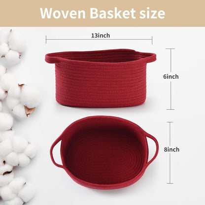 Happyiren Medium Woven Cotton Rope Basket with Handle Empty Decorative Gift Basket for Baby Shower, Graduation, Mother's Day, Nursery Storage 13" Dia x 8" W x 6" H
