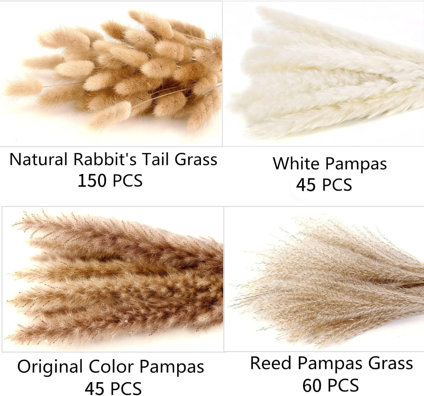 65PCS Pampas Grass Decor, Including pompas Floral, Reed Dried Grass and Bunny Tails Dried Flowers, Natural Dried Pampas Grass Bouquet for Boho Decor Wedding, Home Decoration