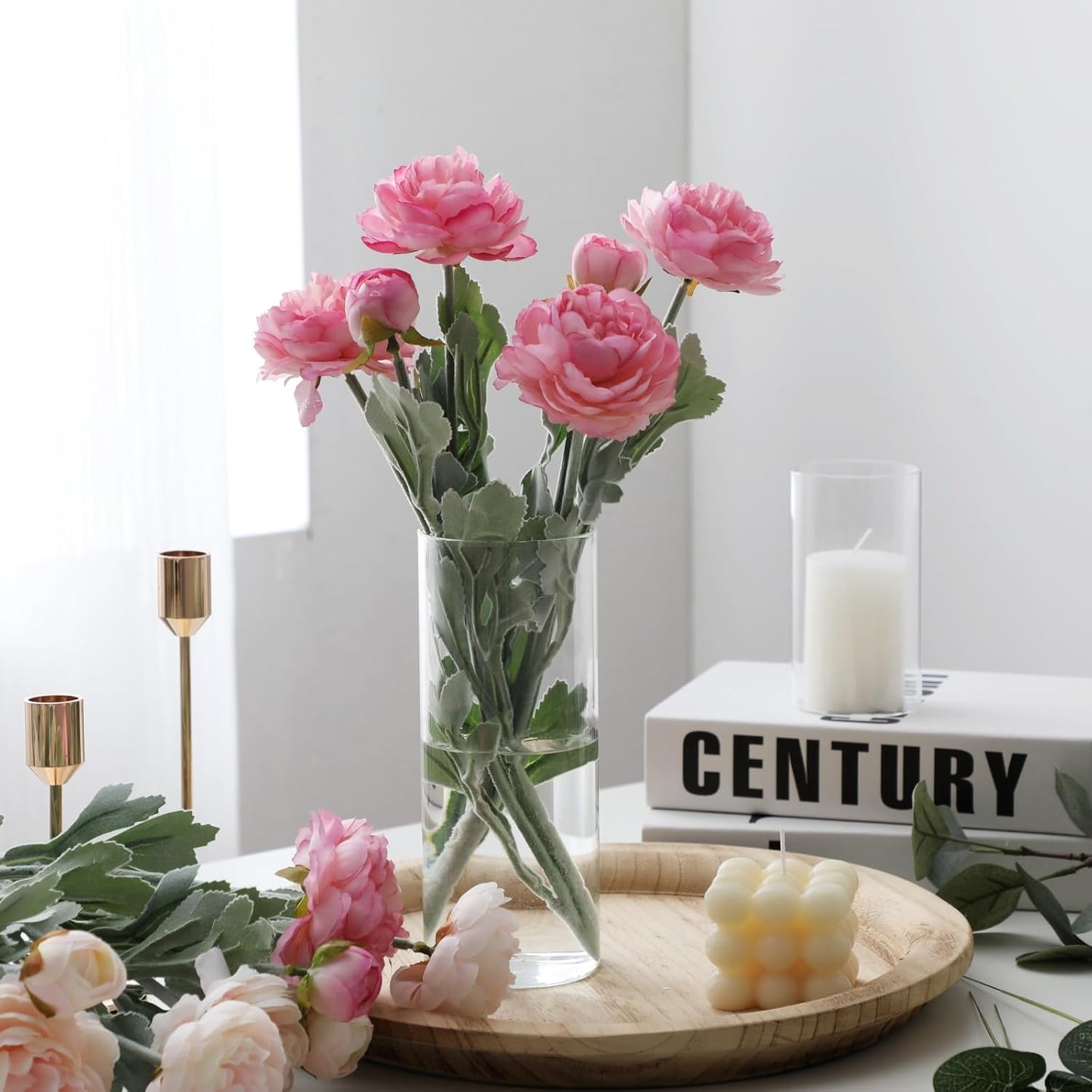 24 Pcs White Pillar Candles and Glass Candle Holders Cylinder Candle Vases for Pillar Candles Hurricane Candle Holders Set for Wedding Party, Event, Home Office Decor