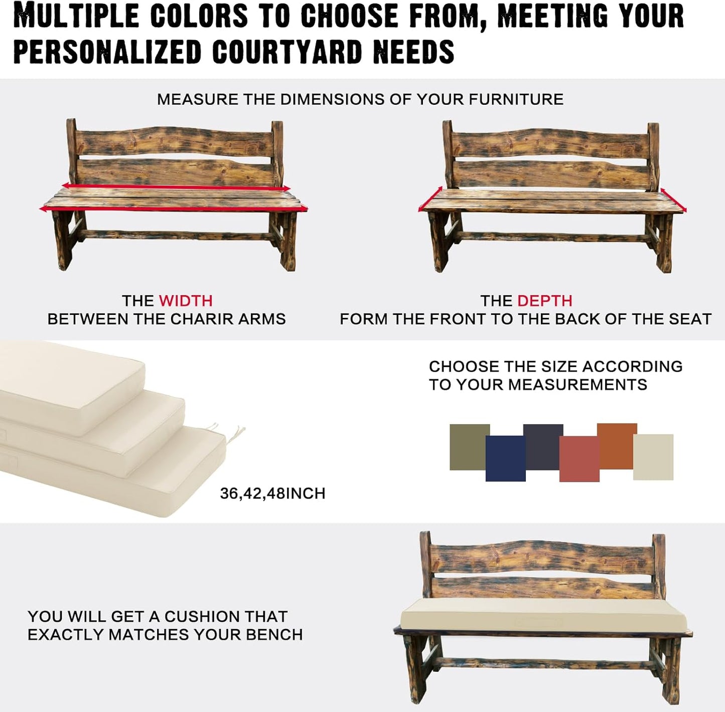 Outdoor Bench Cushion 48x18 Inch Waterproof with Memory Foam,Patio Bench Cushions for Outdoor/Indoor Furniture Porch Swing Cushion with Handle and Adjustable Strap,Navy Bule