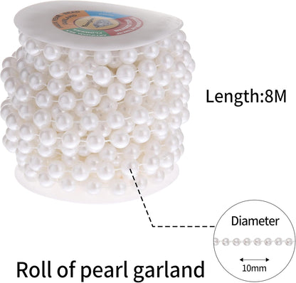 3mm Millet Beads Crafts Faux Pearl Beads Garland Pearl Bead Roll Strand of Pearls to Decorate Floral Centerpieces Wedding Party Favor Christmas Tree(33 Feet Ivory)